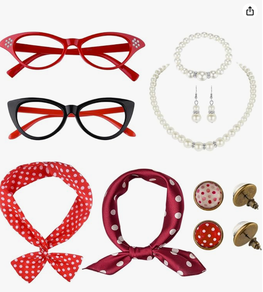 TUPARKA 12 Pieces 50s Costume Accessories Set Cat Eye Glasses Fancy Dress for Women