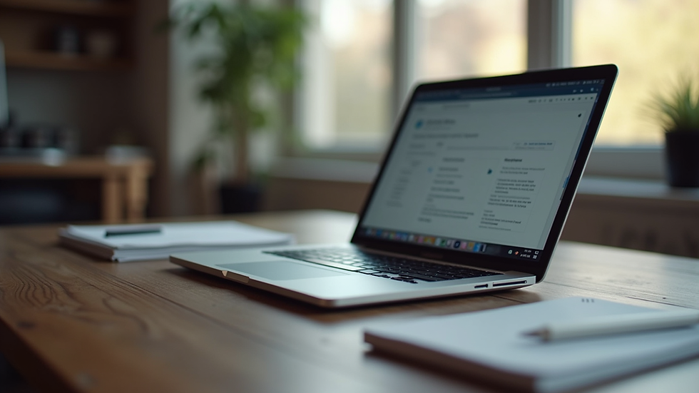 Eye-level view of a laptop with a writing app open on a desk