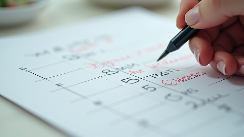 Close-up view of a calendar with writing goals and notes