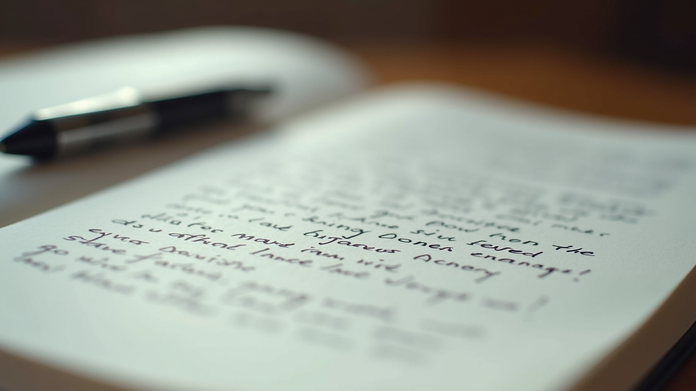 Close-up view of a notebook with handwritten notes and a pen