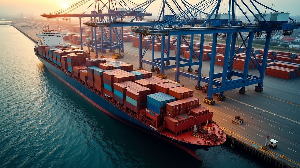 High angle view of shipping containers being loaded at a UK port