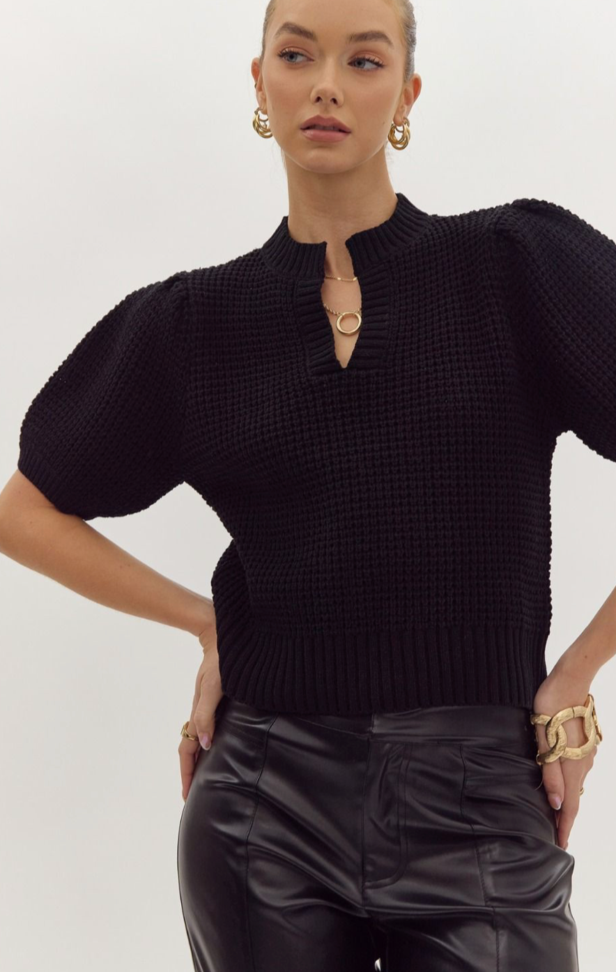 Thumbnail: Sabrina Notch Neck Short Sleeve Sweater