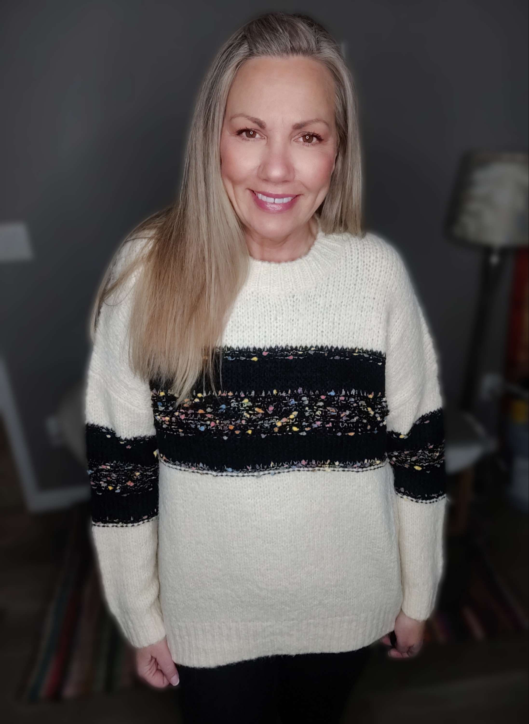 Ivory Confetti Colorblock Sweater