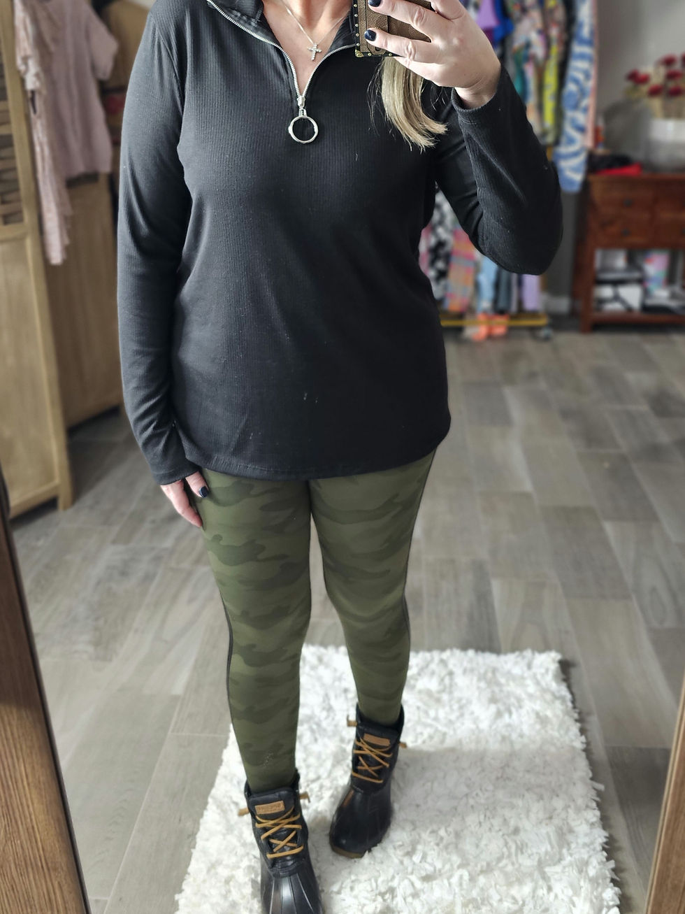 Thumbnail: Faux Leather Tape Side Camo Leggings