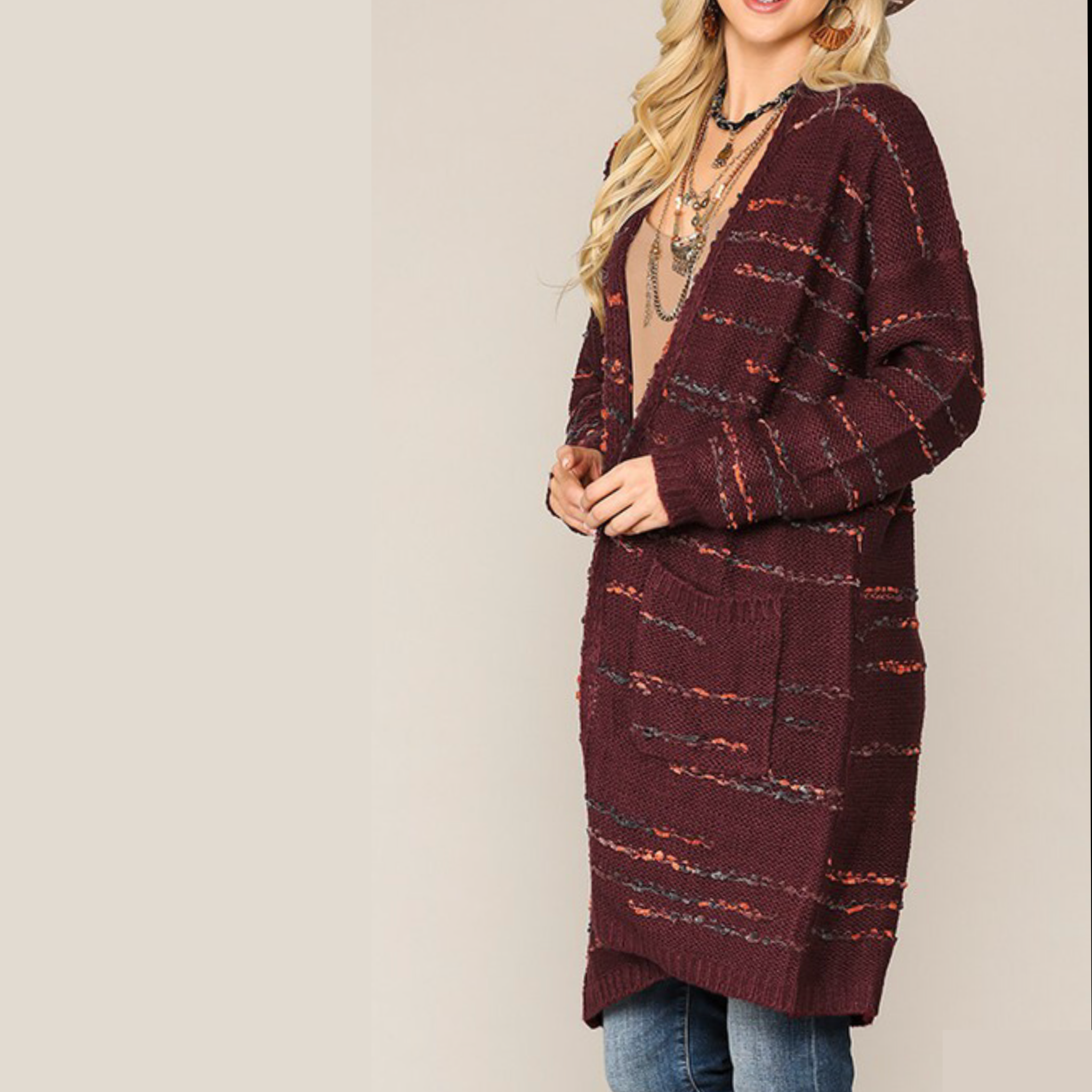 Yours Truly Lightweight Sweater Cardigan - Burgundy