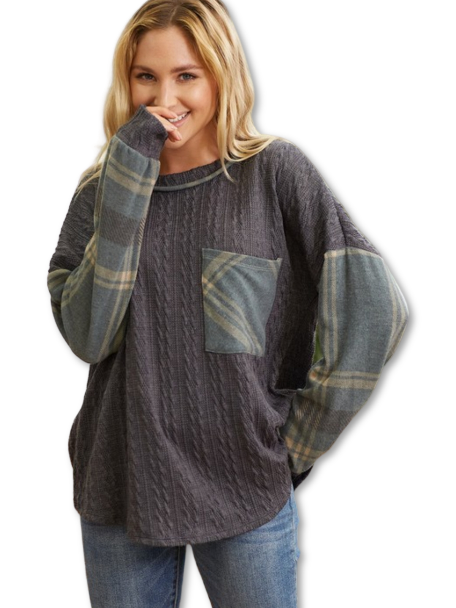 Beckley Cableknit & Plaid Top