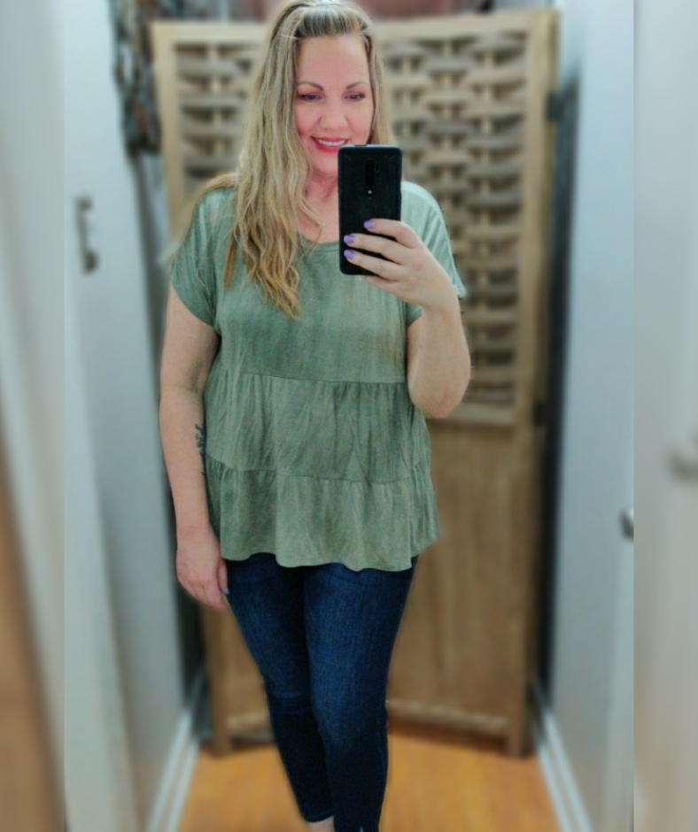 Thumbnail: Blaire Garment Dyed Tiered Ruffle Top