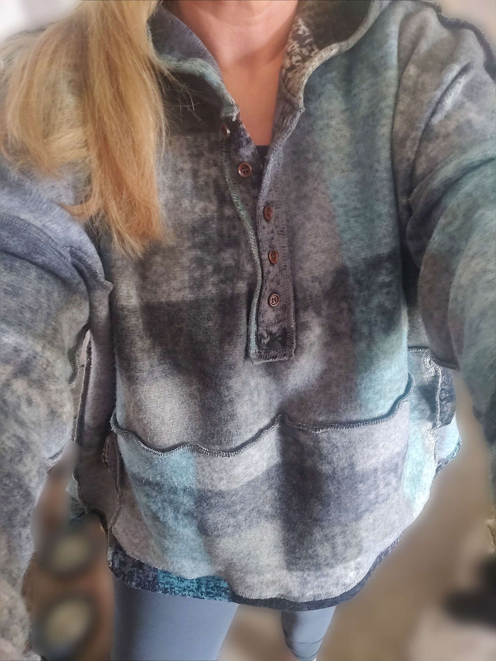 Thumbnail: Oh Happy Day Oversized Plaid Hoodie - Teal Mix 