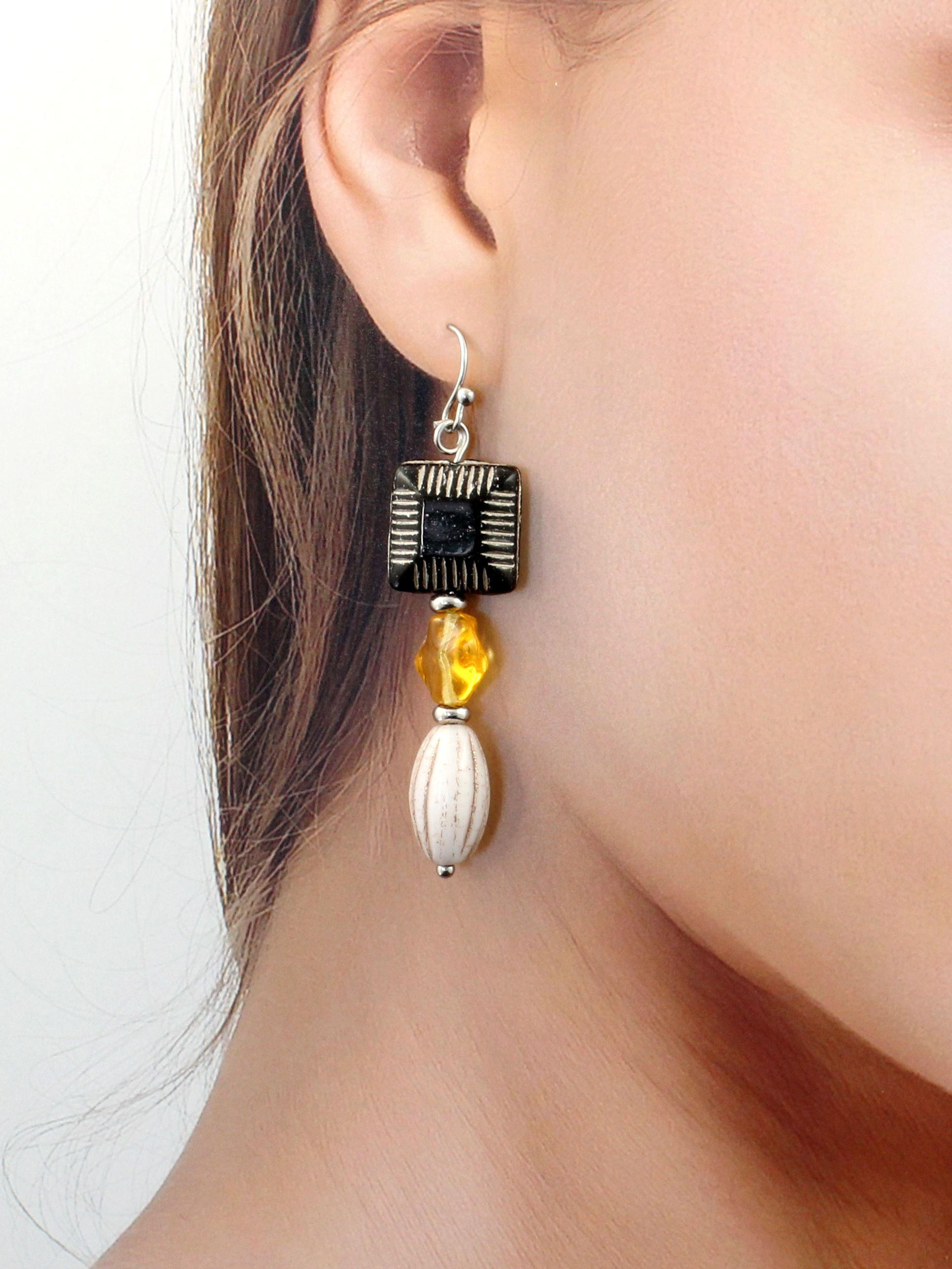 Lucrèce | Boucles d'oreilles inspiration antique en verre coloré | Créatrice belge de bijoux - CS Atelier