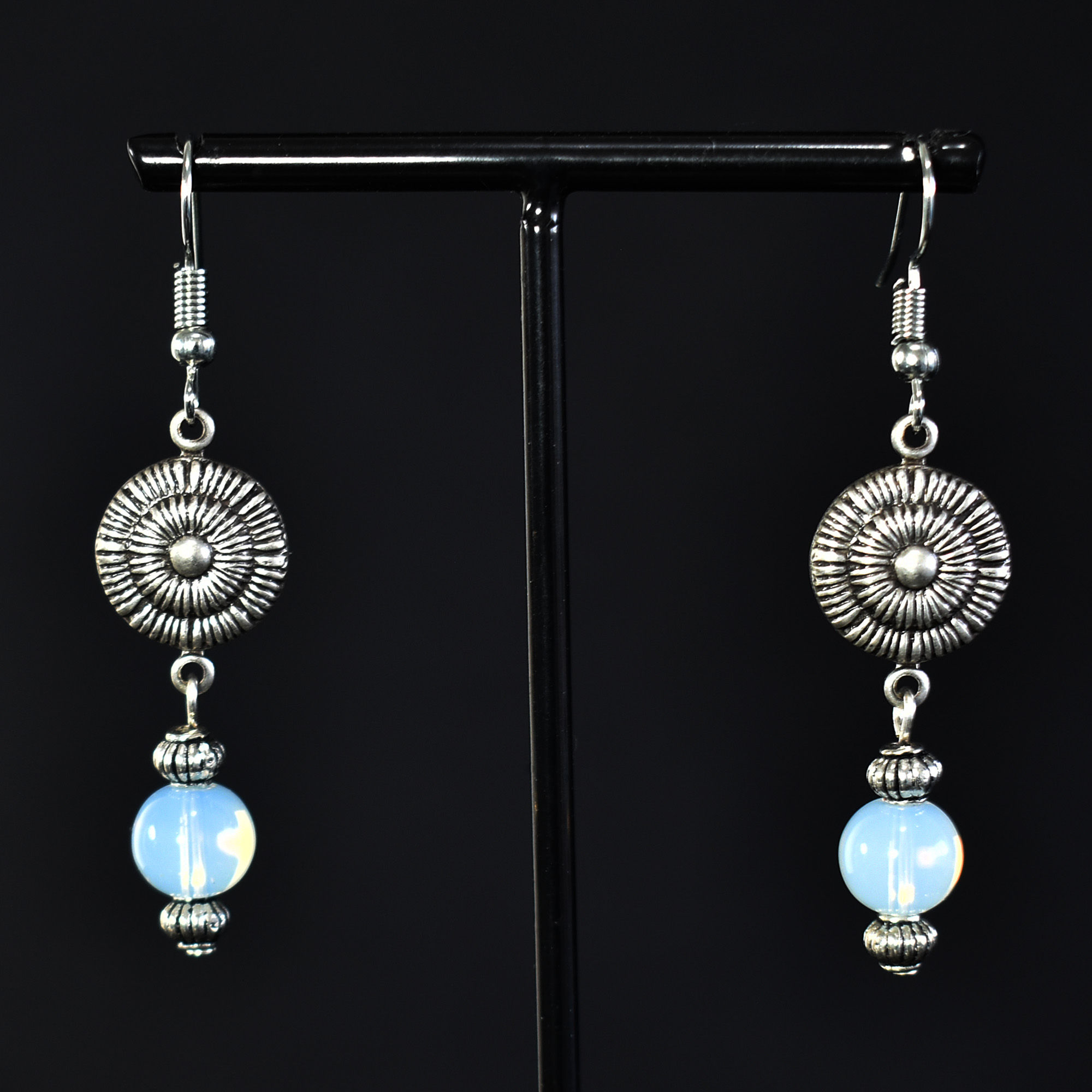 Moonstone gemstone Disc Drop Statement silver Earrings