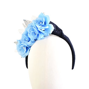 Blue Fascinator Felt Crown Races Headpiece Turban Flower Headband