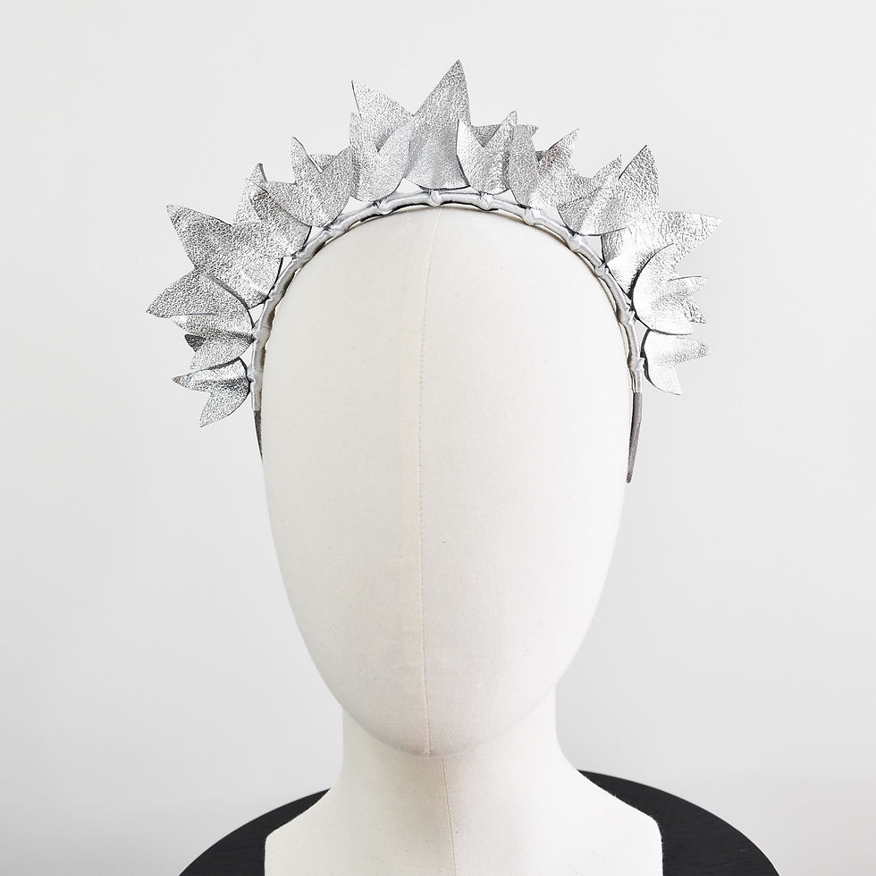 Thumbnail: silver leather fascinator crown headband