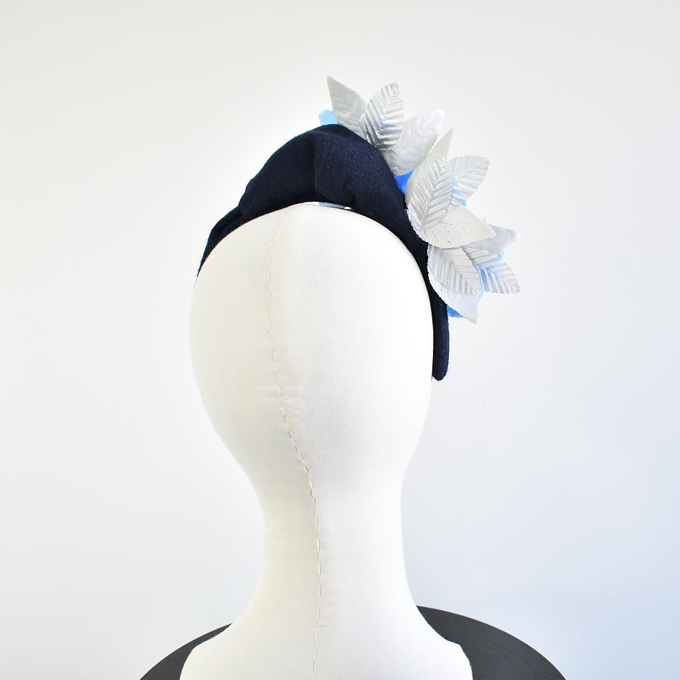Thumbnail: Blue Fascinator Felt Crown Races Headpiece Turban Flower Headband