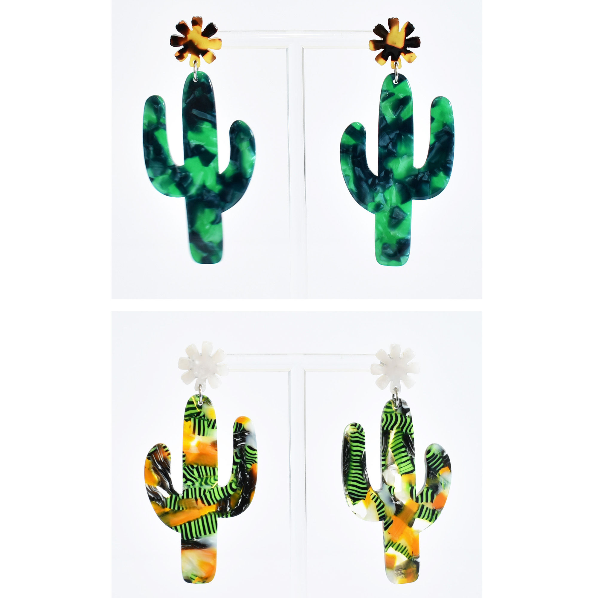 Acrylic Cactus Stainless Steel Fun Large Statement Earrings