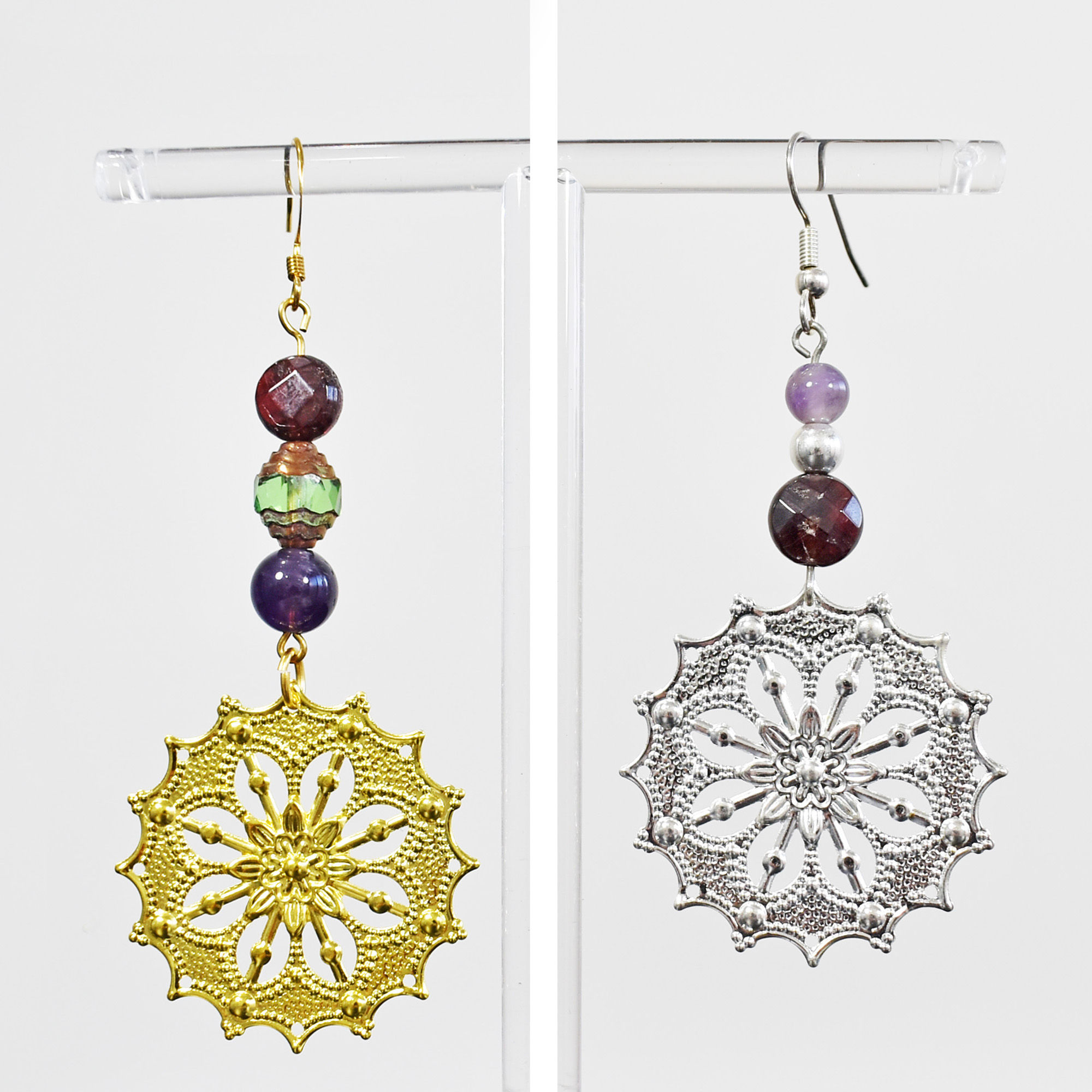 Mandala Gemstone Bead Boho Statement Earrings