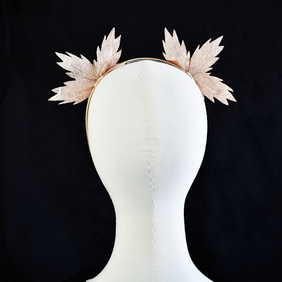 Thumbnail: Diana Rose Gold Fascinator Leather Leaf Crown Races Headpiece Racing Headband