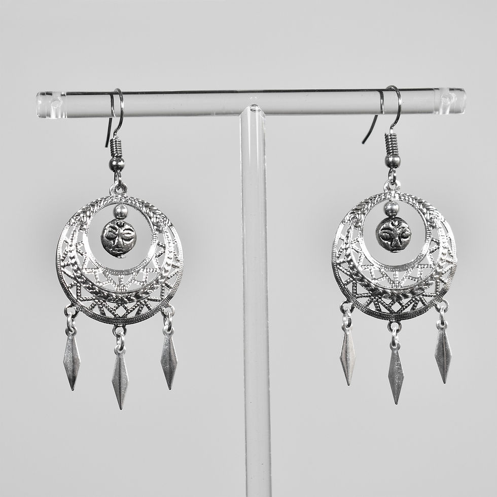 Thumbnail: Serene Moon Face Celestial Silver Earrings