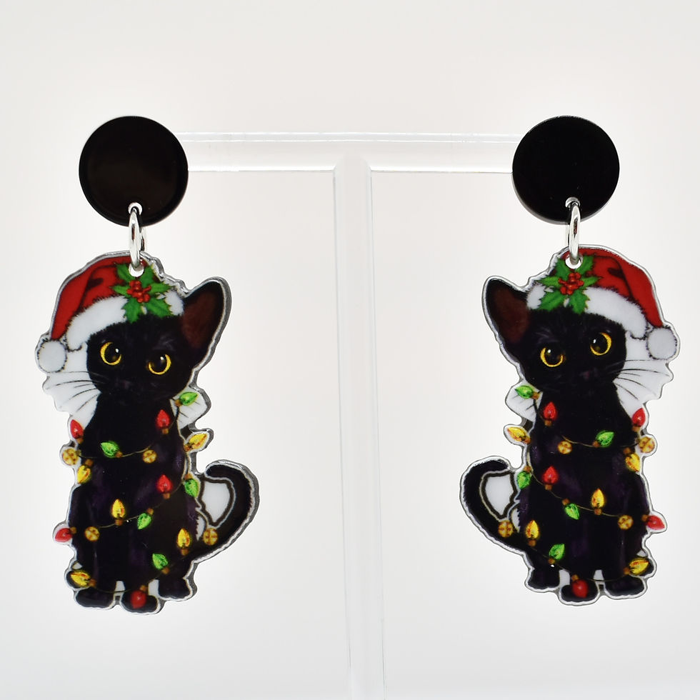 Thumbnail: Christmas black cat earrings australia