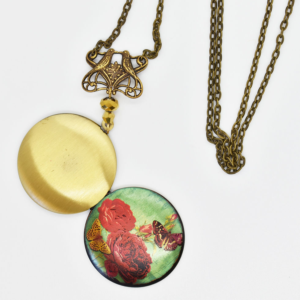 Thumbnail: Love Birds Rose Butterfly Valentine's Day Gold Plate Locket Necklace