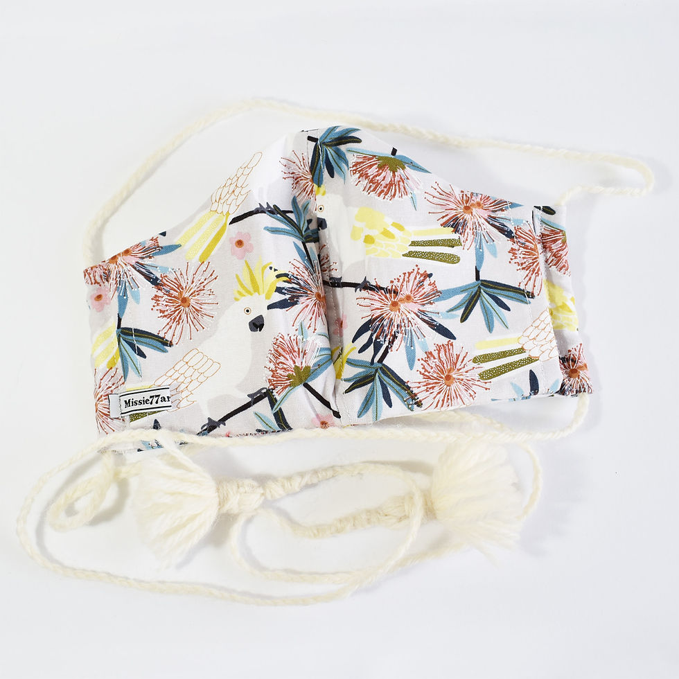 Thumbnail: Cockatoo Bird Four Layer Cotton Fabric Face Mask with Filter Pocket - Size Large