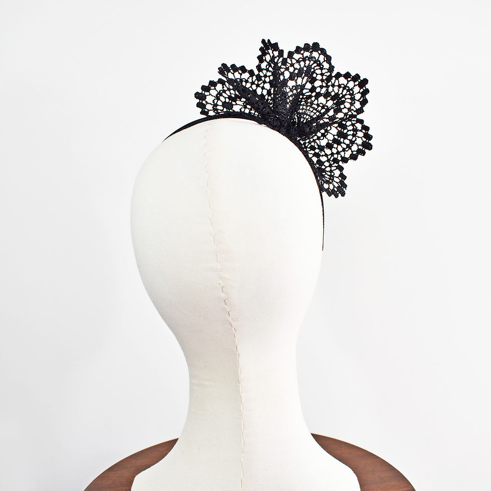 Thumbnail: Black Neisha Fascinator Wedding Guest Headband Lace Races Headpiece