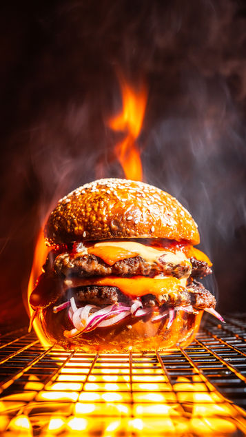 Dramatic burger on fire