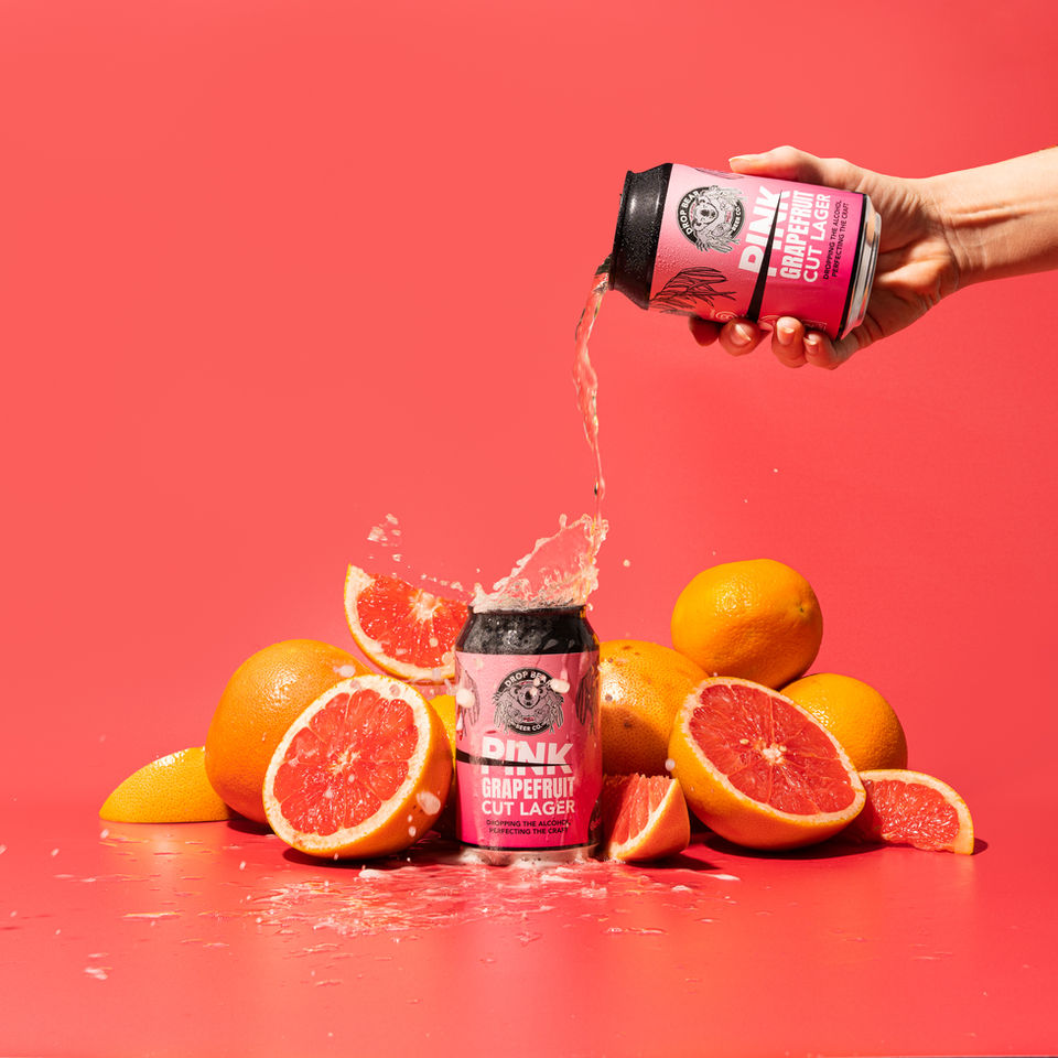 Pink Grapefruit shoot with splash in our drinks photo studio