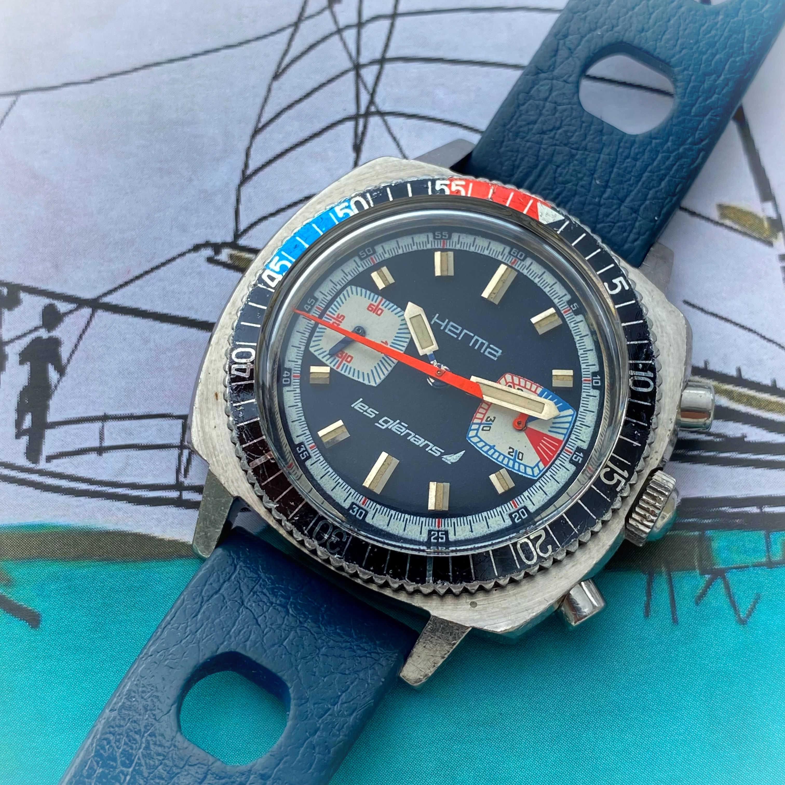 Herma Les Glénans chrongraphe vintage