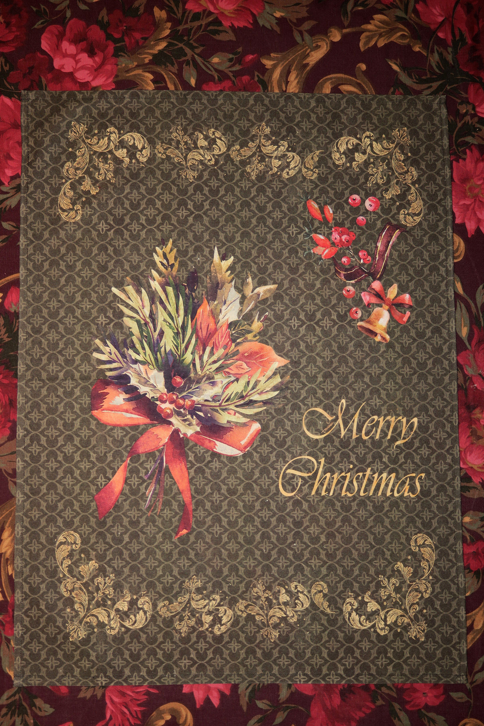 Vánoční utěrka / malý ubrus (prostírání, dečka), zelená barva, jmelí