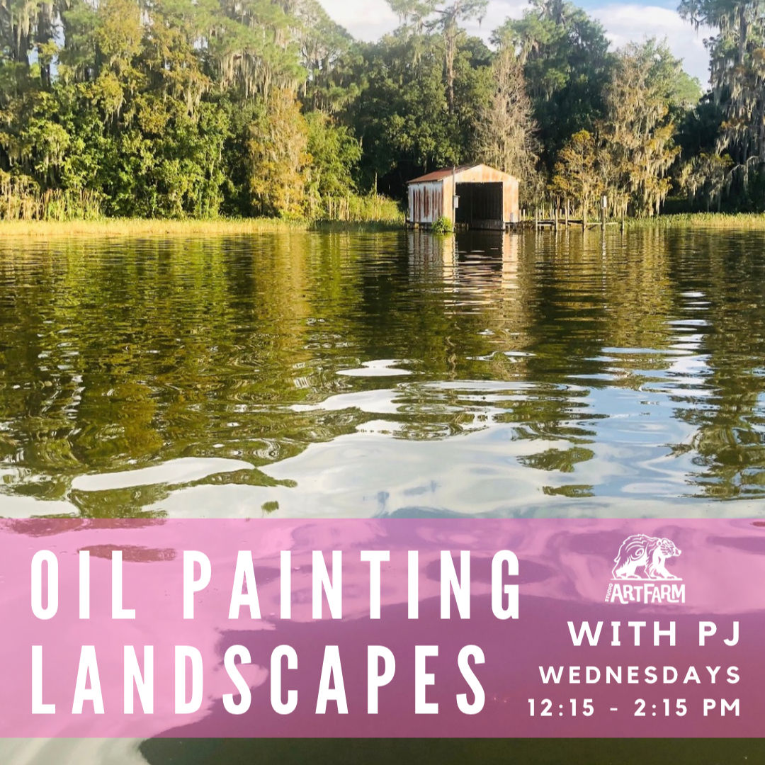 Oil Painting Landscapes at Studio ArtFarm beautiful sunset in a Florida forest with pine and palm trees