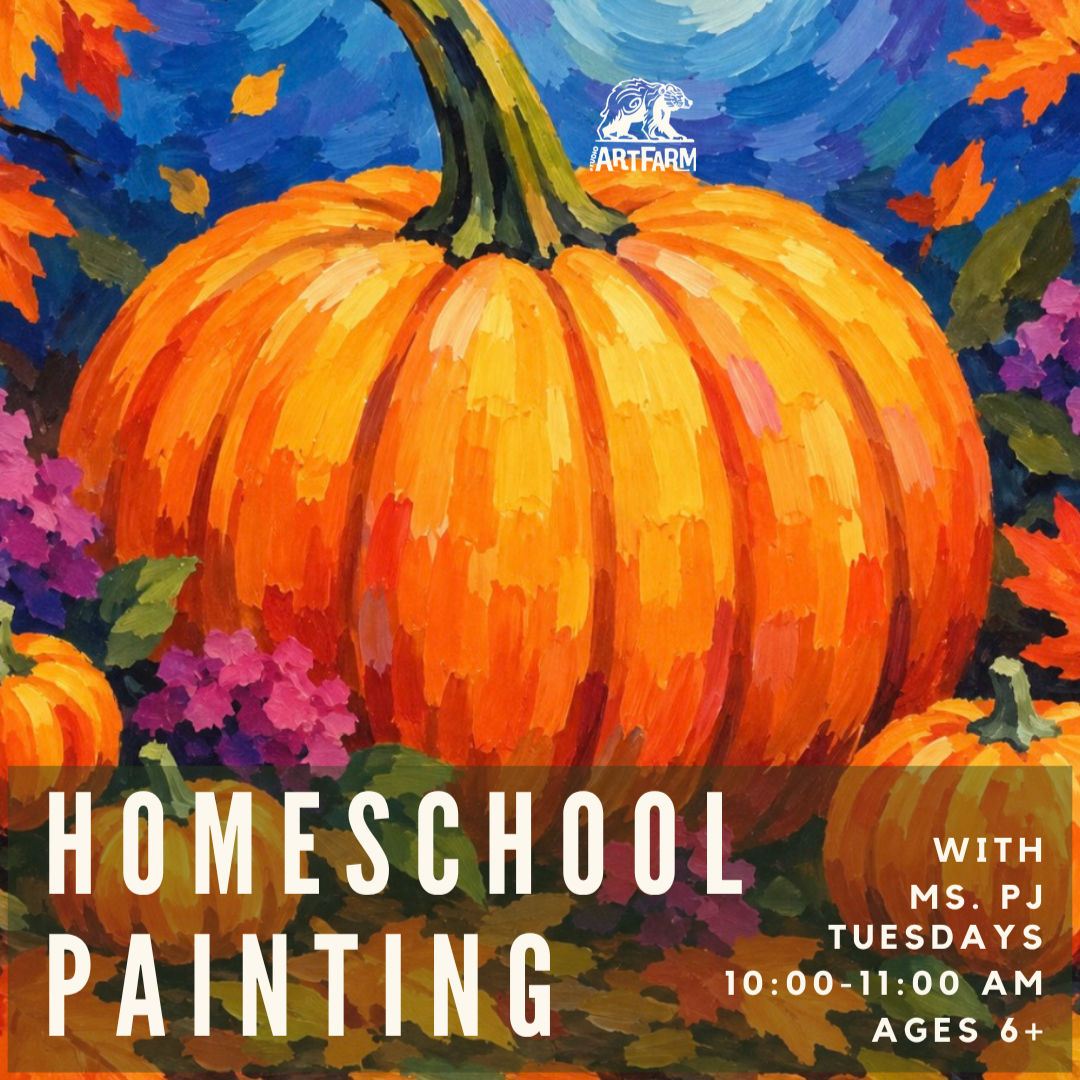 Homeschool Painting at Studio ArtFarm flowerpot cake with vanilla and chocolate layers and butterflies in the background