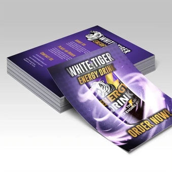 Stack of one‑page sell sheets printed with a “White Label Beer” promotion showing a can and product details.