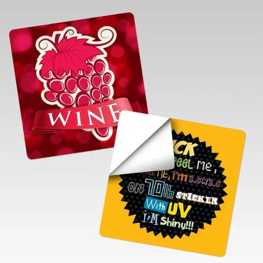 square “Wine Night” label sticker alongside a peel-back scratch-off promotional sticker