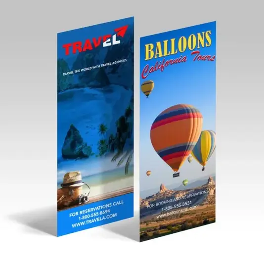 Horizontal rack card unfolded to reveal two panels of seamless full-bleed imagery.