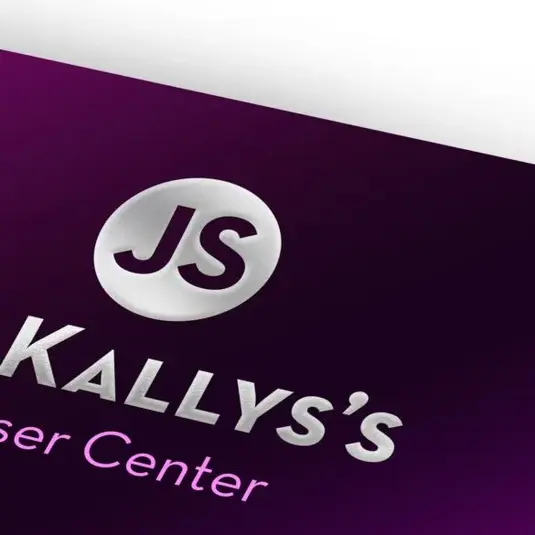 Postcard with “JS Learning Center” logo on purple background.