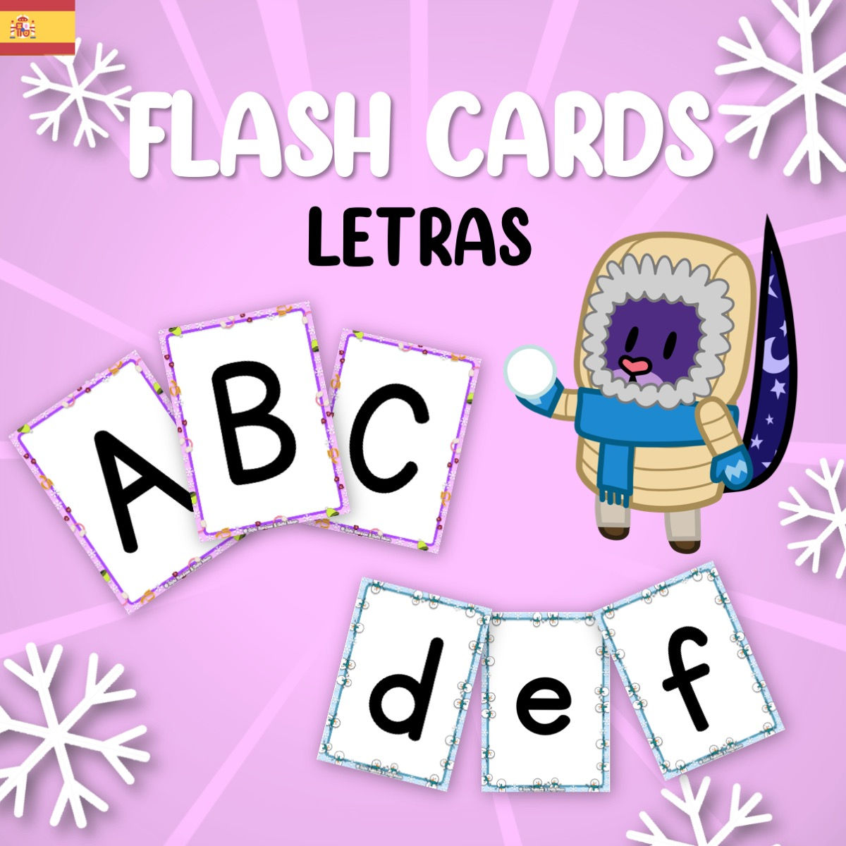 FLASH CARDS - Letras en mayúscula y minúscula - Temática de INVIERNO