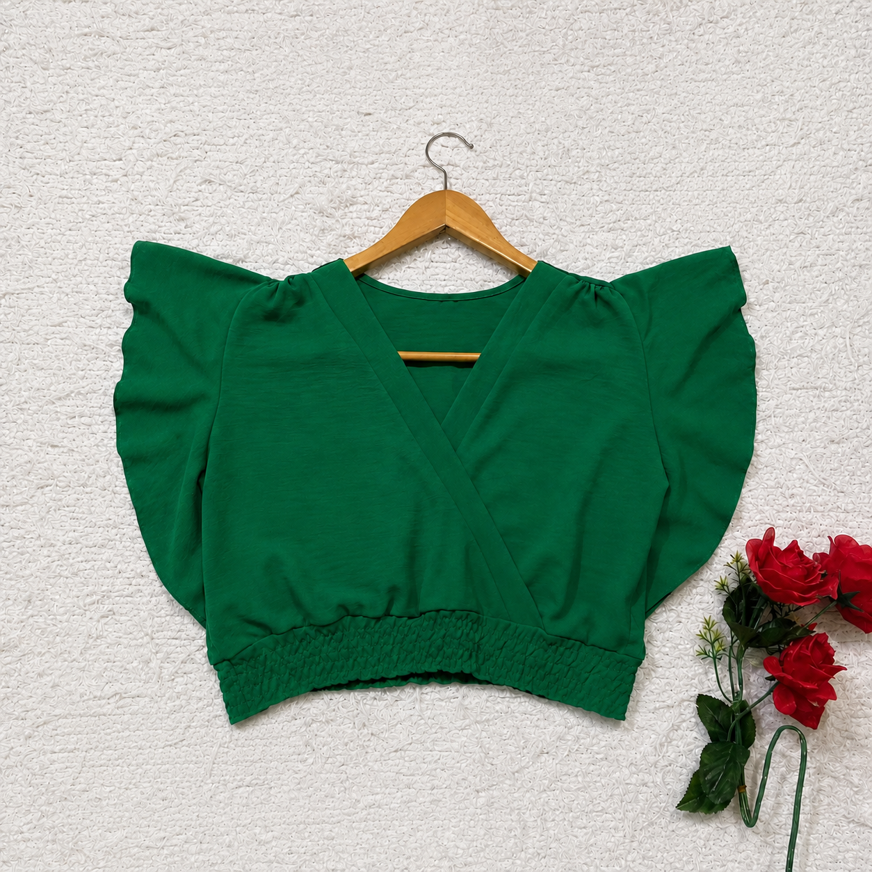 Cropped Babado Em Viscose Verde Escuro (Tamanho G)