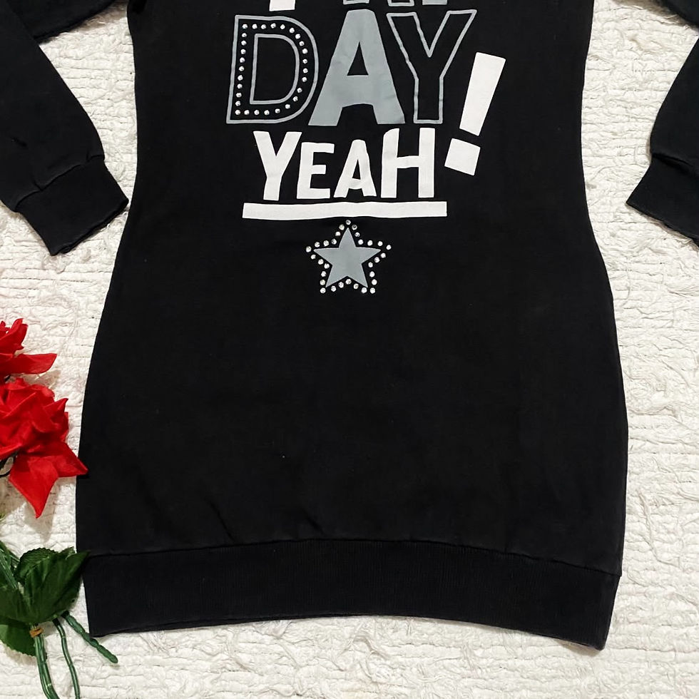 Miniatura: Vestido Infantil Teen De Moletom Preto Com Strass (Tamanho 14)
