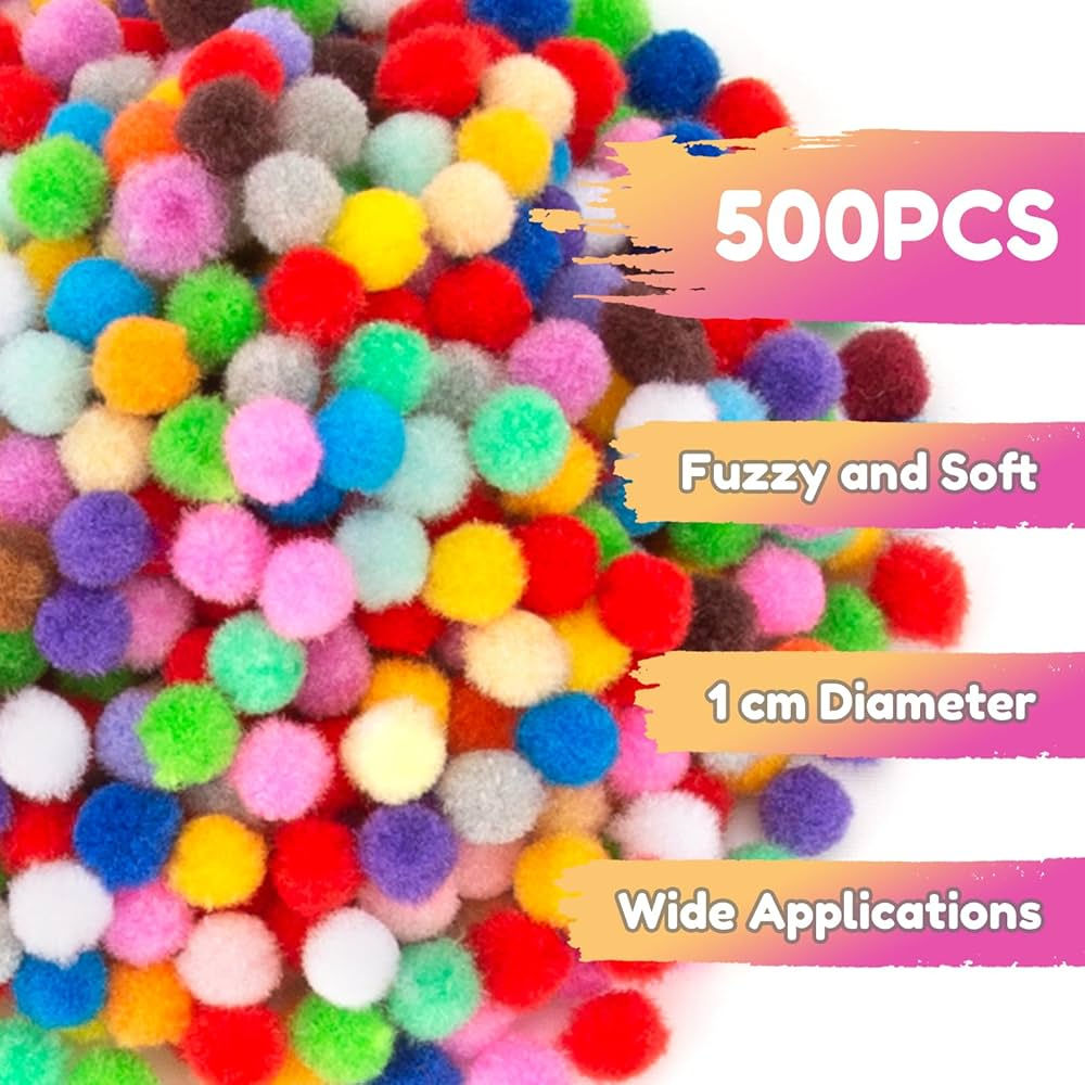 Multi-coloured pom-poms 500 pieces