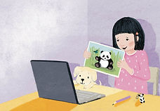 Sylvia showing photo of Bao Bao on webcam