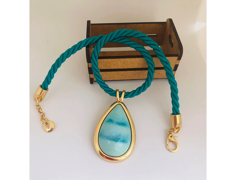 Miniatura: Colar Cordão Torçal Maxi Pingente Gota Azul