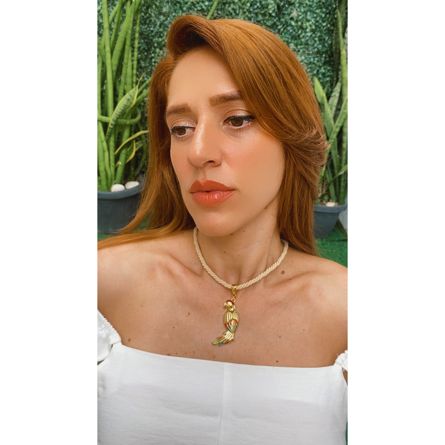 Colar Cordão Torçal Arara Dourado com Colorido