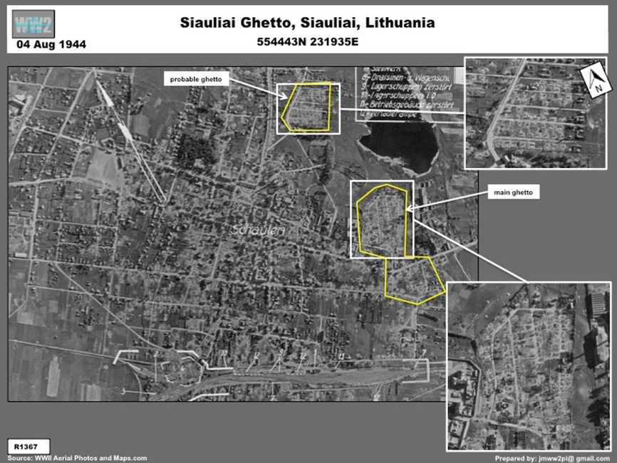 Aerial photo of the Siauliai Ghetto in August 1944 