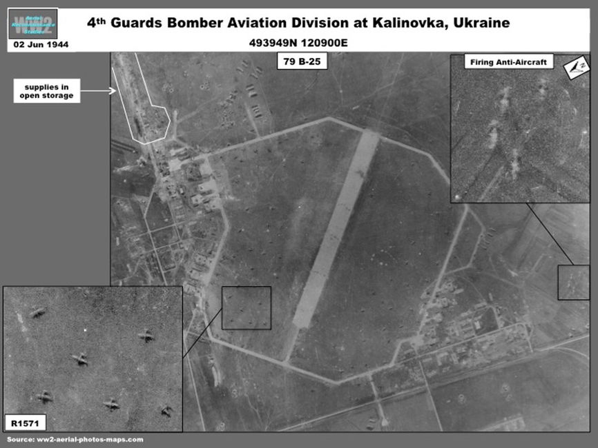 aerial photo of B-25-Equipped Soviet 4th Guards Aviation Division at Kalinovka, Ukraine