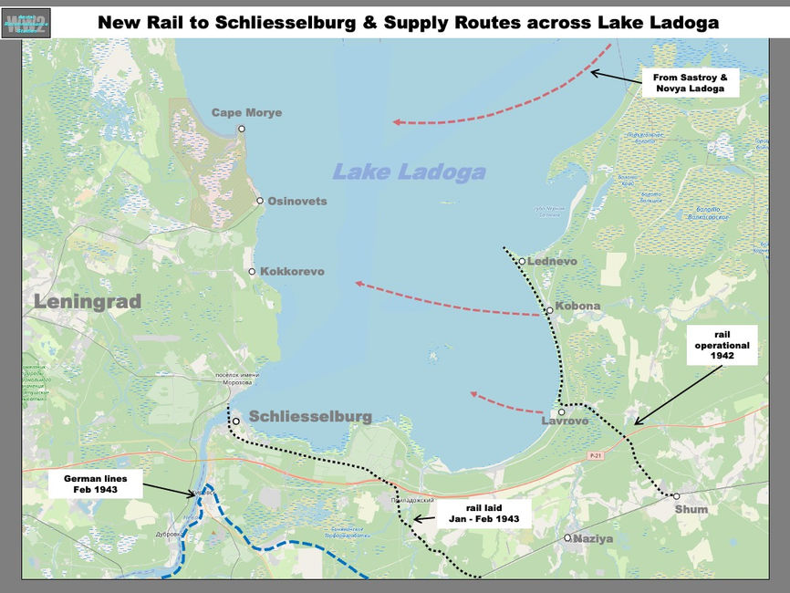 Map of New Rail Line to Schliesselburg and Lake Ladoga Supply areas