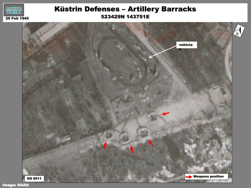 Aerial photo showing weapons positions around the Küstrin fortress  on 20 February 1945