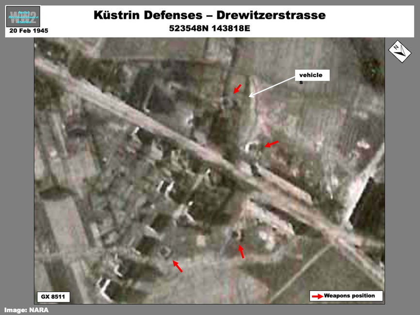 Aerial photo showing German weapons positions at Alt Drewitz on 20 February 1945