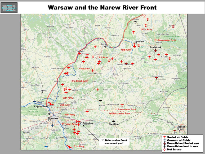map of  Warsaw, the Narew River Front & Airfields