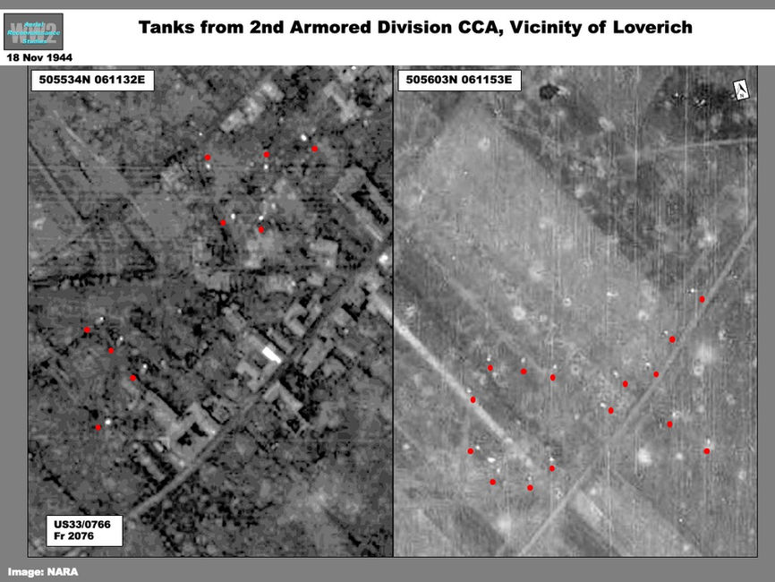 aerial photo of U.S. Army Roer River Offensive: 2nd Armor Division Vehicles  at Loverich