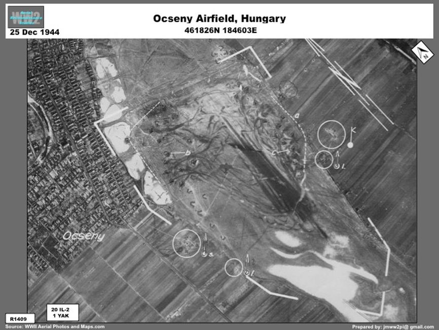 aerial photo of The Soviet aircraft at Ocseny Airfield, Hungary December 1944